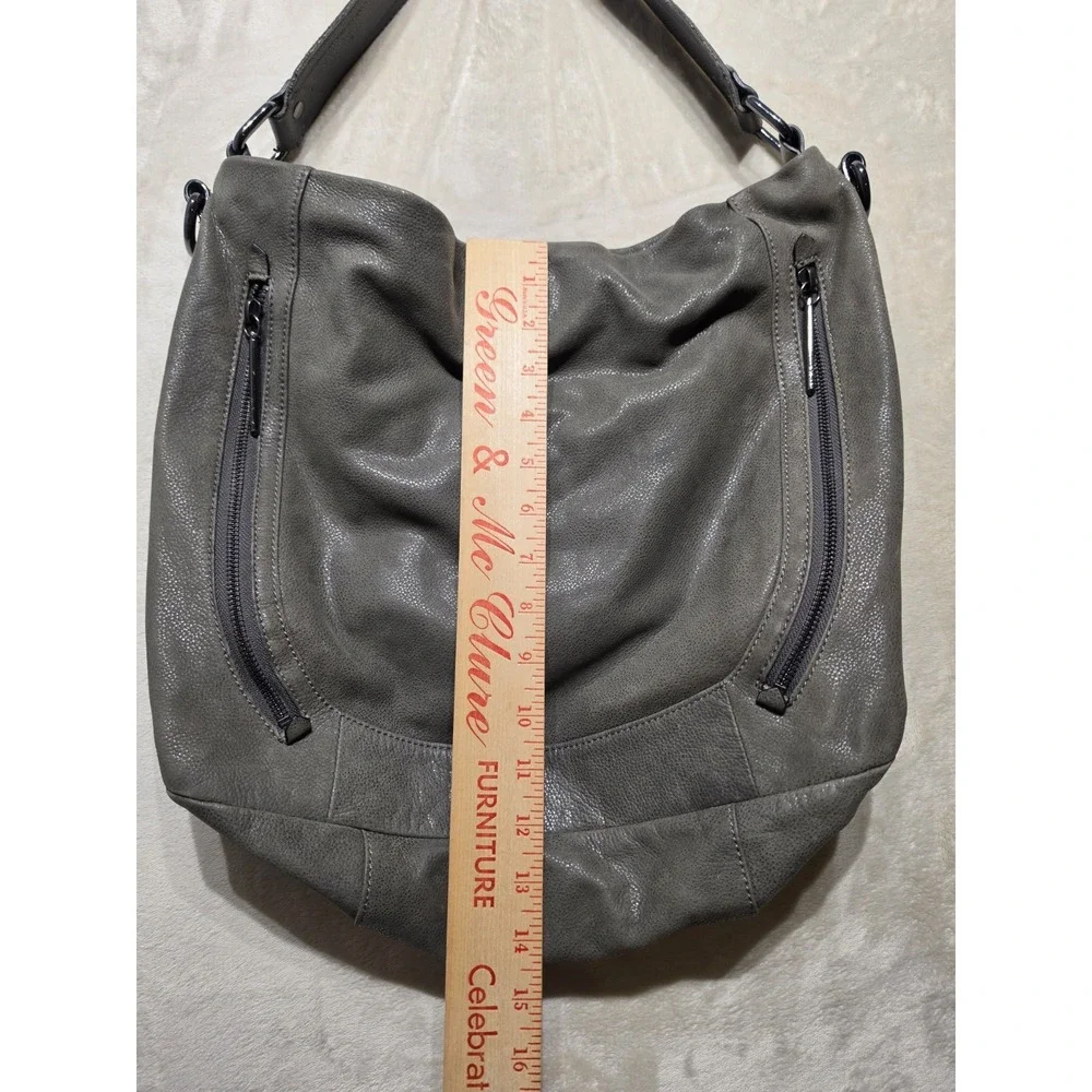 Elliott Lucca Gray Pebbled Leather Slouchy Hobo Shoulder Bag Crossbody‎ Large